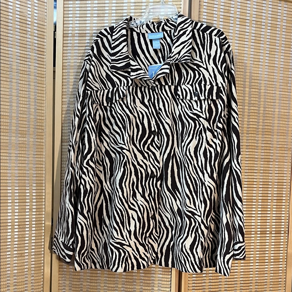 Liz & Me Brown Beige Zebra Pattern Jacket
